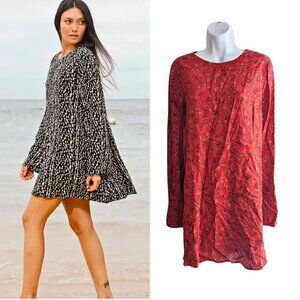 NWOT XIX PALMS Hawaii Ibiza Hippie Boho Red Bell Sleeve Floral Mini Dress Size L
